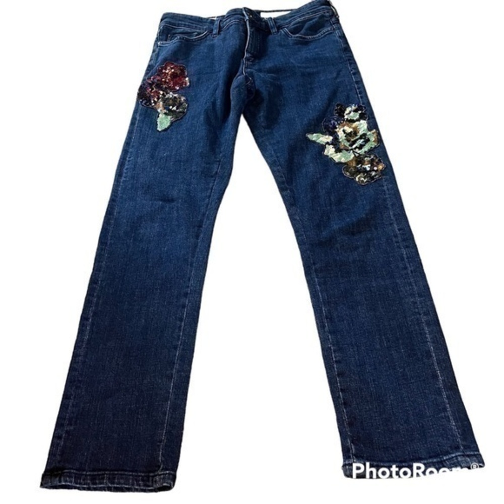 Pilcro and the letterpress straight jeans with sequin embroidered flowers